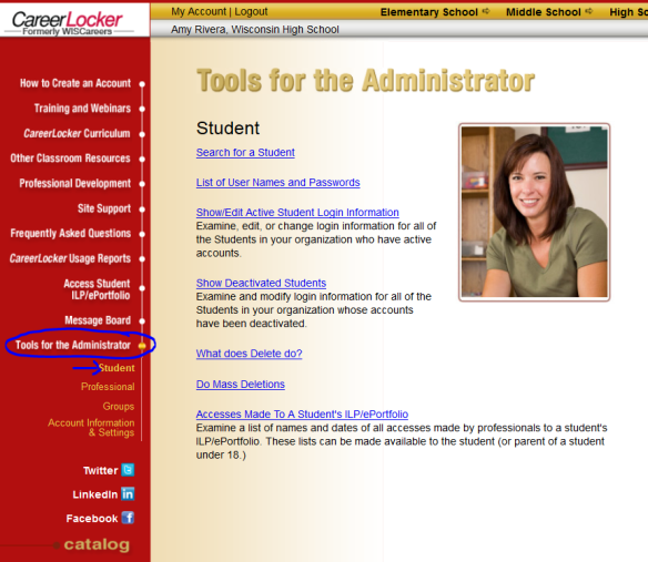 Picture of tools for the administrator in CareerLocker